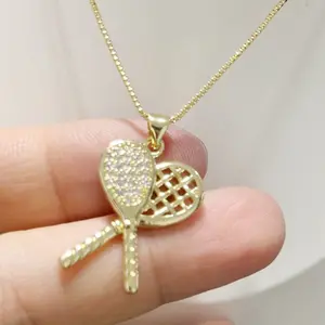 Future Angel New Women's Fashion Brass Badminton Racket Pendant Gold Plated with Copper Zircon Encrusted Banquet Accessories