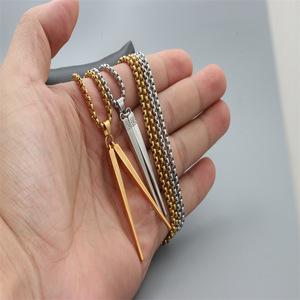 Collier pendentif baguettes en acier inoxydable, pendentifs à thème argenté et blanc, bijoux fantaisie, cadeau - Product Image 4