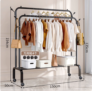 <span class=keywords><strong>Appendiabiti</strong></span> da Camera da Letto in Acciaio Inossidabile Nero Resistente 130CM 150CM con Ruote - Product Image 2