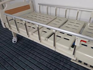 Factory Price Hospital Beds Manual Two <strong>Crank</strong> Patient Bed with IV Stand /Overbed <strong>Table</strong> /Wheels/Guardrails - Product Image 6