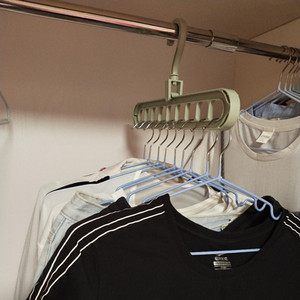 Nine Hole Rotating Clothes Hanger Multi Functional Folding Wardrobe Drying Rack Mixed Colors Hook Type Rectangle Single Bar - Product Image 1
