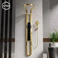 Panneau de douche Piano numérique thermostatique en laiton avec pommeau de douche pluie, jets latéraux, mitigeur mural noir pour hôtel - Ensemble de douche