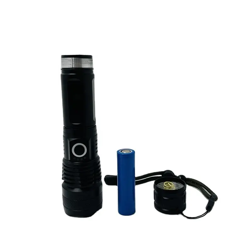 OEM Powerful rechargeable dry battery power black XHP50 aluminum led torch flashlight