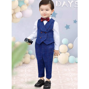 Ensemble de <span class=keywords><strong>costume</strong></span> formel pour garçon de couleur bleue, 4 pièces, veste, chemise, nœud papillon, pantalon, tenue de fête d'anniversaire pour enfant, style moderne - Product Image 2