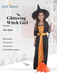 Vestito scintillante della <span class=keywords><strong>ragazza</strong></span> della strega del Costume della strega della <span class=keywords><strong>ragazza</strong></span> di <span class=keywords><strong>Halloween</strong></span> con la scena festiva della zucca - Product Image 6