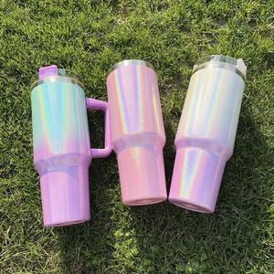 40oz Shimmer Sublimation with Plastic Straw Car Stainless Steel Insulated Cup with Handle - Product Image 3