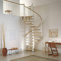 Escalier en colimaçon en bois à colonne centrale courbée pour villa, gain de place