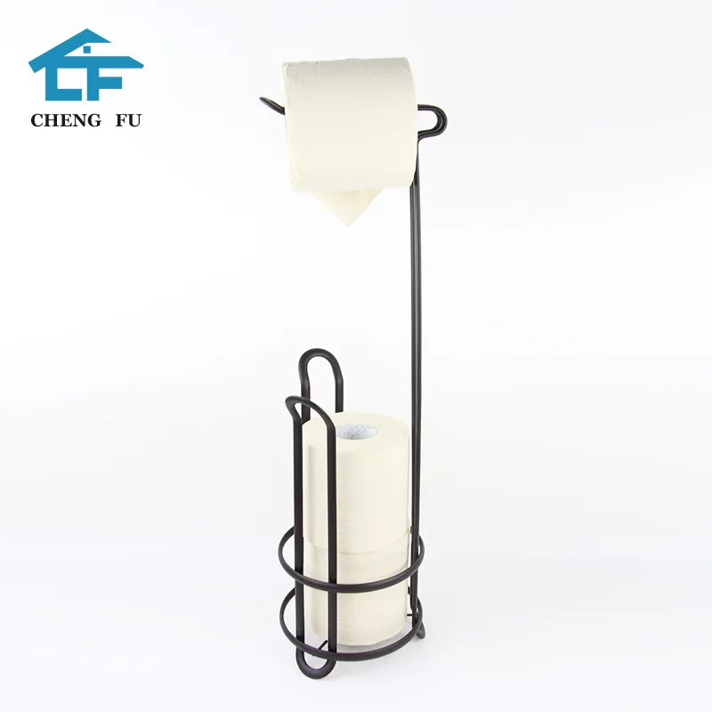 OEM acceptable metal big modern black free standing bathroom tissue toilet roll paper towel holder stand