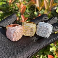 Meistverkaufter Messing-Baguette-Zirkonia-Quadrat-Hip-Hop-Ring Echt 18k Vergoldet Vollständig mit Zirkonia Besetzter Bling Herren-Bandring Schmuck