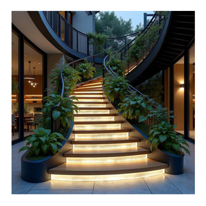 Moderne Gebogen Gehard Glazen Trap Met Aluminium Reling Voor Gebruik In Het Appartement - Product Image 2