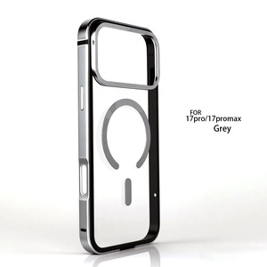 Étui magnétique en métal antichoc avec bord en aluminium pour iPhone 17 Pro, coque arrière transparente en PC disponible - Product Image 2