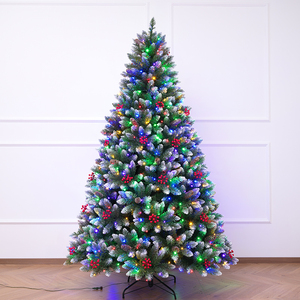 <b>Lighted</b> Pointed-Tip White Flocked PVC Automatic Christmas <b>Tree</b> with Berries, for Living Room & Mall Christmas Decoration - Product Image 3