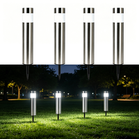 Lampe solaire à piquet en acier inoxydable, étanche IP65, LED blanc chaud, capteur de lumière, pour pelouse et allée, sans électricité, sans câblage, pour jardin