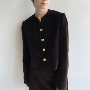 Chaqueta de <span class=keywords><strong>mujer</strong></span> de terciopelo de cuello redondo de un solo pecho estilo fragante pequeño elegante retro + falda - Product Image 2