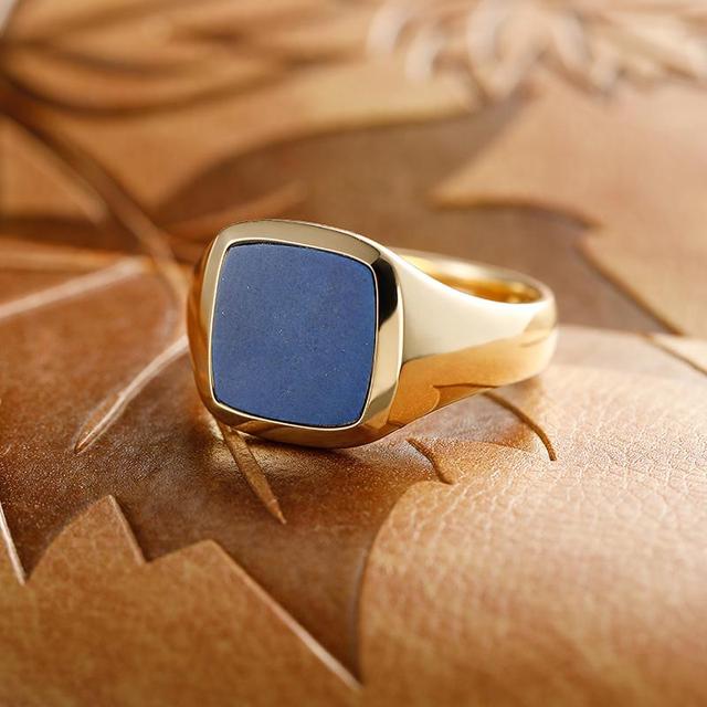 Natural Lapis Lazuli Signet Ring 18K Yellow Gold Rose-Colored Gold White Gold Platinum-Elegant Mens Womens Wear Radiant Cut