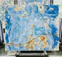 Blauer Onyx Polierte Platte Transluzenter Blauer Onyx-Stein mit Einzigartigen Adern für Wandhintergrund Arbeitsplatte Hotel Villa Dekoration