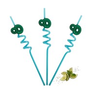 Plastic PET Crazy Straw met fruitdecoratie, multicolor, 6mm diameter, 26cm lengte, recyclebaar, party- & drinkrietje voor bubble tea