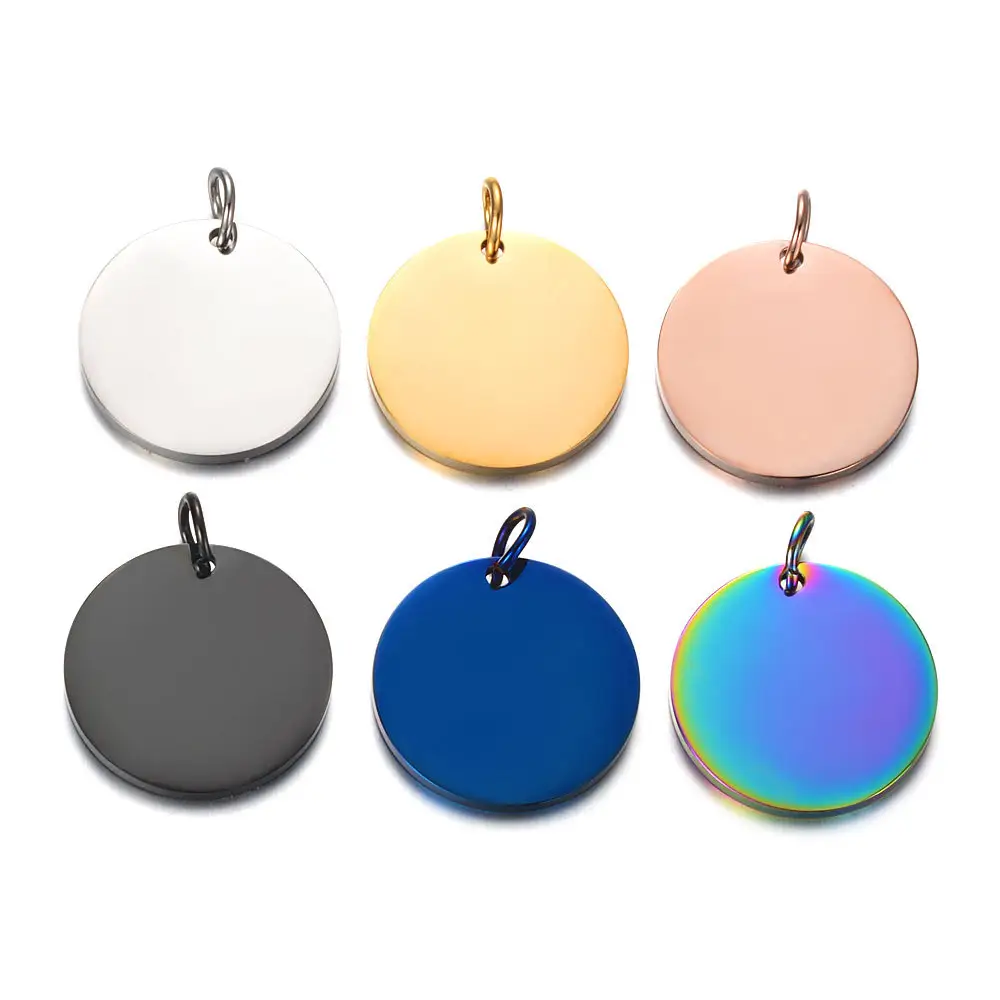 Custom Round shaped blank necklace pendant jewelry 316L stainless steel engraved logo pendant