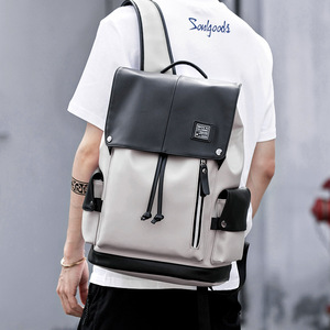 Laptop <b>Backpack</b> <b>Large</b> Capacity Waterproof Unisex Travel School Bag With Computer Compartment Drawstring Closure Black White - Product Image 1