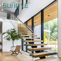 Rampe d'escalier intérieure moderne SUNGYE en aluminium et verre, garde-corps en verre feuilleté fixe à profil en U, résistant à l'eau, installation facile