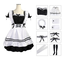 Ensemble de 8 pièces Maid Lolita Chemise Costumes de jeu de rôle pour fête Club scène vêtements nœuds papillon robes de bal serveuse uniforme Plus