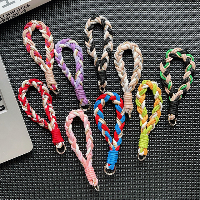Colorful Braided Lanyard Keychain Unisex Anti-Lost Wrist Strap Paracord With Key Ring for Phone Camera Accessories