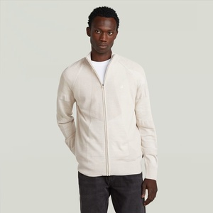 Kardigan ritsleting Motocross pria yang terinspirasi Sweater rajutan bergaris bertekstur dengan panel buatan kinerja Off-White corong campuran wol - Product Image 1
