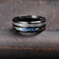 Bague pour homme Tizti Jewelry 8MM en coquille d'ormeau, bois, opale bleue, météorite, zirconium noir, titane, tungstène