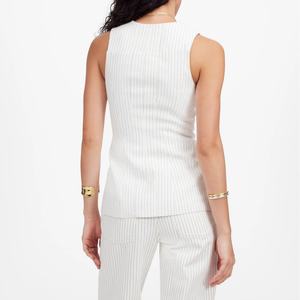 Conjunto de Dos Piezas de Ropa de Mujer, Elegante, de Lino y Algodón, con Cuello en V y Botones, para Verano - Product Image 4