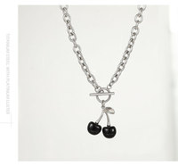 Collier ras du cou cerise noire, bijoux fruités, chaîne minimaliste pour clavicule, style vintage pour fille, fermoir OT, vente en gros