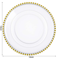 Assiette de table ronde décorative de 13 pouces en acrylique transparent perlé pour mariage et événements