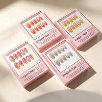 12 pièces Nouveau design Faux ongles œil de chat en acrylique à presser, motif fleur dorée 3D, taille moyenne, couvrance totale, avec colle, vente en gros
