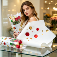 Papier d'emballage en cellophane imperméable à pois dorés - Matériel d'emballage pour bouquets floraux pour l'arrangement floral