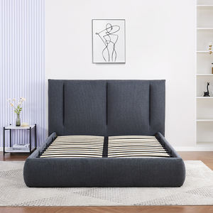 Lit superposé moderne en bois, rembourré en tissu, luxe, avec coffre de rangement, disponible en tailles Queen, Ottoman, Full, King et Double, 180x200. - Product Image 1