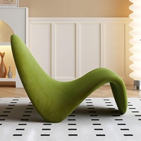Fauteuil Tongue Style Britannique Moderne en Velours, Chaise de Loisirs Courbée en Tissu, Siège d'Appoint Rembourré en Éponge, Design en Bois pour Maison et Hôtel