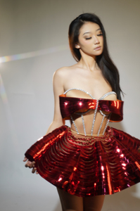 Ensemble 2 pièces sexy avec haut à sequins et nœud épaules dénudées, <span class=keywords><strong>jupe</strong></span> bouffante, tenue de festival, robe de club pour <span class=keywords><strong>femme</strong></span>, costume de danseuse Gogo pour fête de <span class=keywords><strong>carnaval</strong></span> - Product Image 2