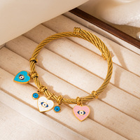 Pulsera de Alambre Elástico de Acero Inoxidable Trenzado Chapado en Oro de 18K con Dijes de Ojo de Diablo de Cristal de Zirconia, de Moda para Niños