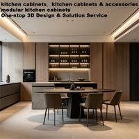 Villa italienne de luxe, table à manger intégrée en contreplaqué écologique à fermeture douce, armoires de cuisine sur mesure