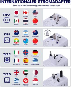 Adaptateur de voyage universel 3 prises Chargeur rapide Adaptateur de <span class=keywords><strong>prise</strong></span> internationale pour l'Europe, les États-Unis, le Royaume-Uni, l'Australie Type-C GAi 100-240V - Product Image 5