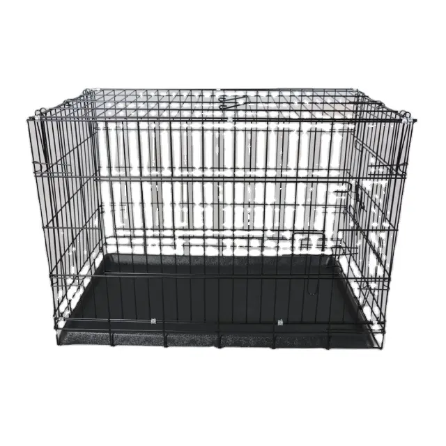 5s Fold ve taşıma köpek kafesleri siyah Metal siyah plastik saplı katlanır sandık kafesi köpekler Metal Kennels çift kapı