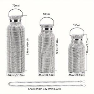 Crystal Diamond Rhinestone Undulated Double Layer 304 Stainless Steel Insulated Water <b>Bottle</b> With 500Ml Hot Water Thermos Cup - Product Image 6