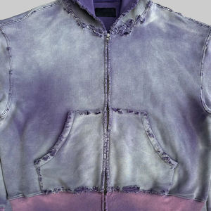 <span class=keywords><strong>Felpa</strong></span> con Cappuccio Unisex Tie-Dye <span class=keywords><strong>Viola</strong></span> con Zip, Design con Frange Effetto Vissuto, Fodera a Contrasto, <span class=keywords><strong>Oversize</strong></span> Retrò Casual Streetwear - Product Image 4