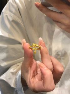 Anillo de Dedo con Diseño de Dragón Chapado en Oro de Estilo Chino para Mujer, Anillo de Índice Esmerilado de Boca Abierta de Estilo Étnico - Product Image 2