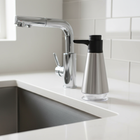 Distributeur de savon manuel en acier inoxydable et ABS, type goutte à goutte, pour comptoir, lavabo de salle de bain et évier de cuisine