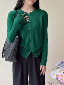 Cardigan tricoté vintage de style coréen pour femmes <span class=keywords><strong>pull</strong></span> simple boutonnage 2024 printemps haut superposé style vieil argent tricoté - Product Image 3