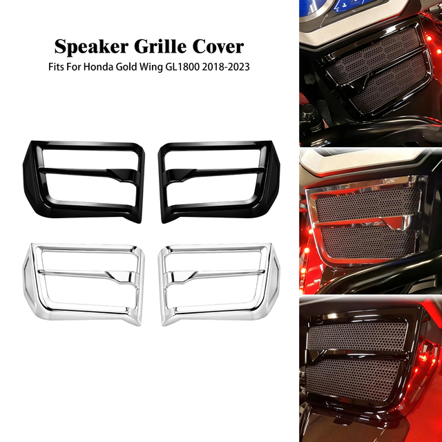 Motorcycle Speaker Grille Decorative Cover Frame Kit 2 Color ABS Black Chrome Pair for Honda Gold Wing GL1800 2018-2023