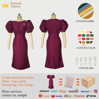 ZYHT 50159 Nouvelle Robe Midi Décontractée à Manches Courtes Bouffantes d'Été, Robe de Soirée Satin Violette Élégante Droite pour Femme