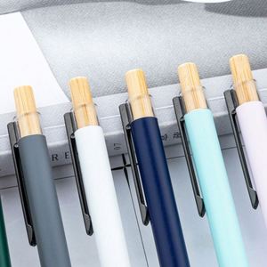 Graduation Gifts 1.0Mm Multi-Color Bamboo-Wood Cap Aluminum Bar Custom Logo Push-Button Ballpoint <b>Pen</b> Promotional Gift - Product Image 2