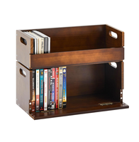 Boîte de rangement en bois pour DVD et CD, support de présentation pour cassettes, étagère organisatrice avec poignée de transport