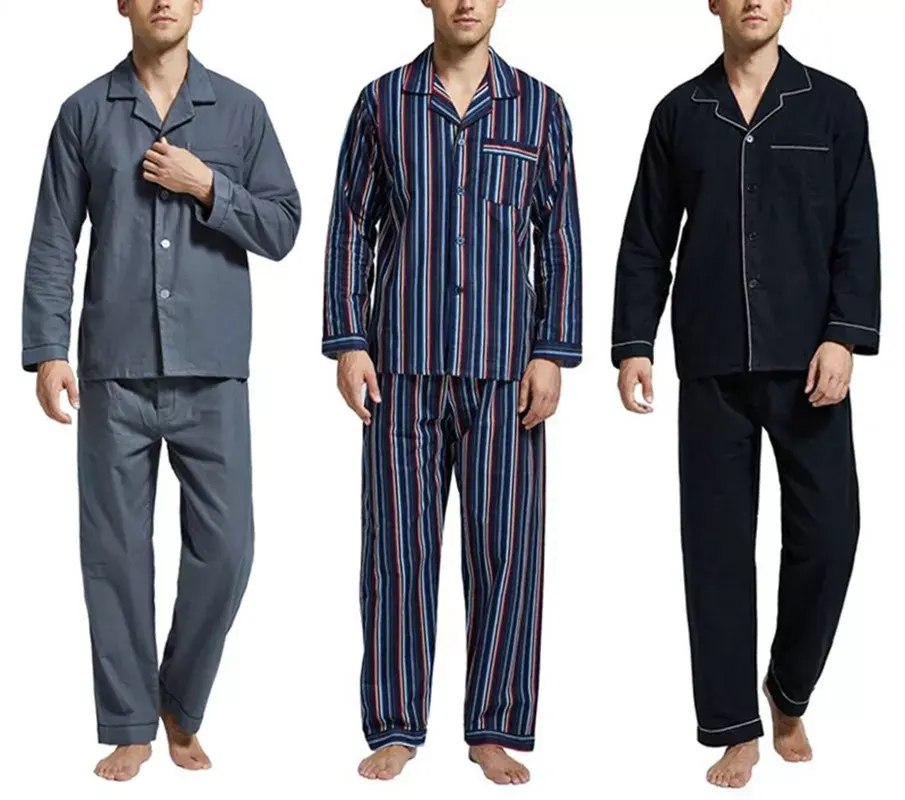 Pyjama à manches longues de haute qualité pour homme, 2 pièces, vêtements de nuit de salon, à carreaux, vêtements de maison, ensemble de pyjama en coton pour homme